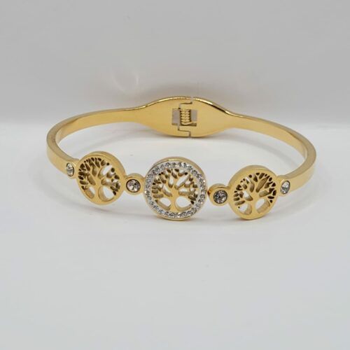 Bracelet Arbre Jong Articulé En Acier Inoxydable Doré Et Strass