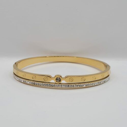 Bracelet Deux Rangs Acier Inoxydable Doré et Strass