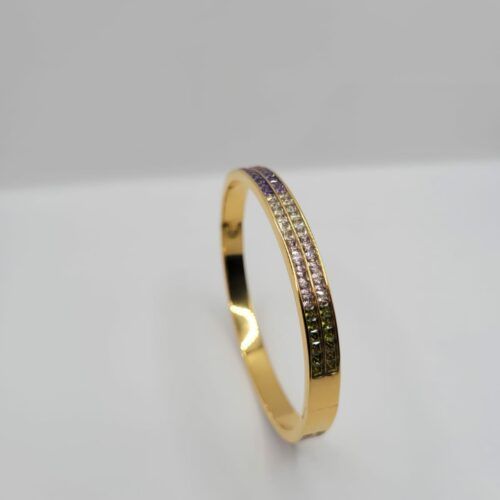 Bracelet Jong Articulé Acier Inoxydable Doré Et Strass