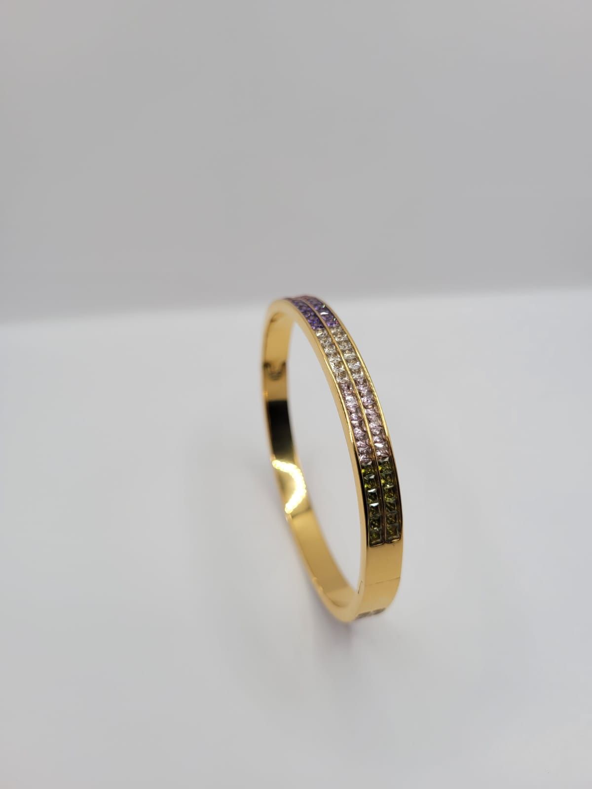 Bracelet Jong Articulé Acier Inoxydable Doré Et Strass