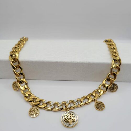 Bijoux en Acier Inoxydable Magnifique Collier Arbre doré