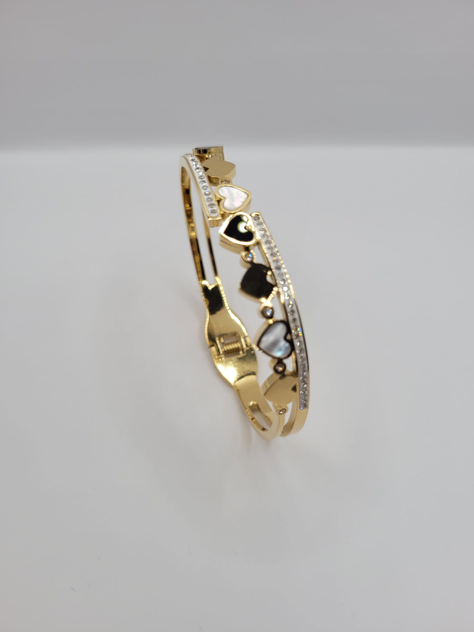 Bracelet multi cœur noir doré et blanc en acier inoxydable