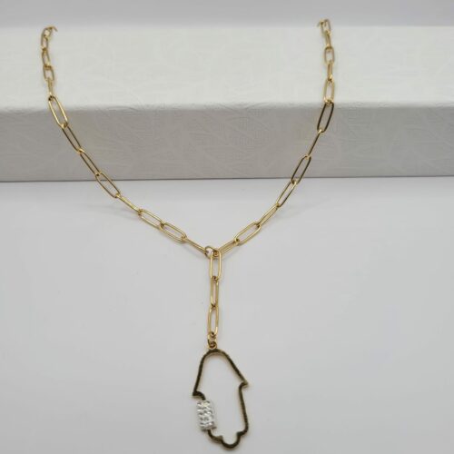 Collier Main avec Strass Acier Inoxydable doré