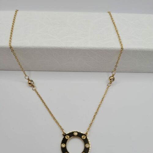 Collier pendentif Rond Acier inoxydable doré avec Strass