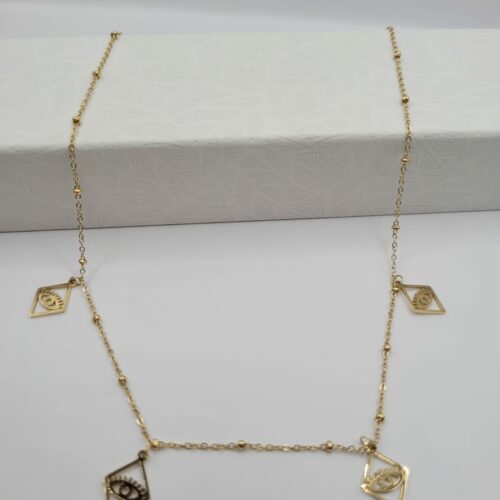 Collier Acier Inoxydable avec Pendentif œil Doré