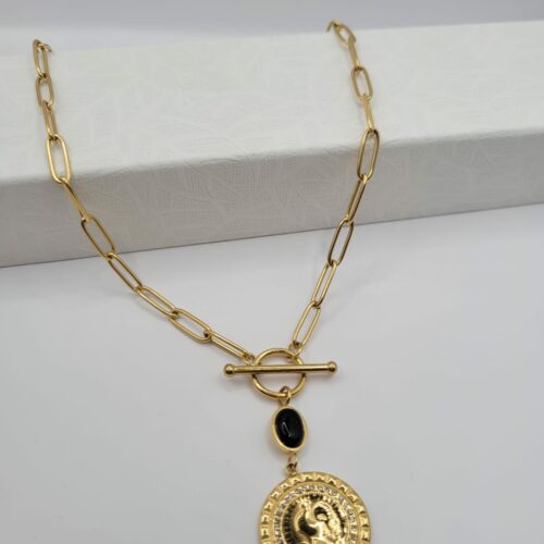 Collier Acier Inoxydable Doré avec Médaillon Coq