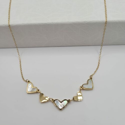 Collier Acier Inoxydable Pendentif Multi Cœurs Blanc