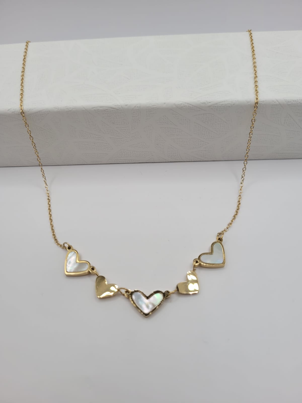 Collier Acier Inoxydable Pendentif Multi Cœurs Blanc