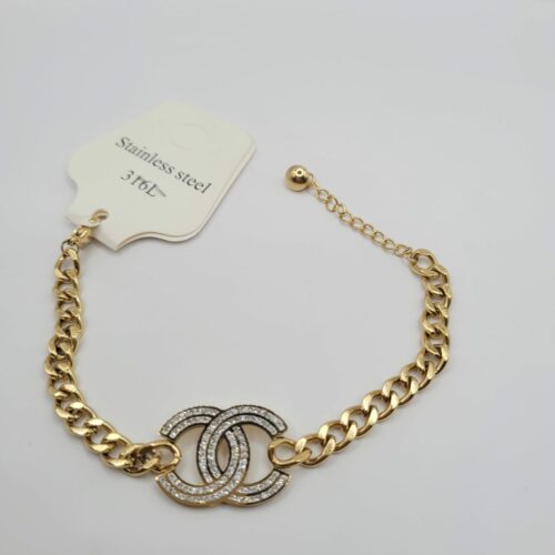 Bracelet Acier Inoxydable Double C avec Strass 