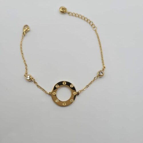 Bracelet Acier Inoxydable Pendentif Rond 2 Pierres Zircon 