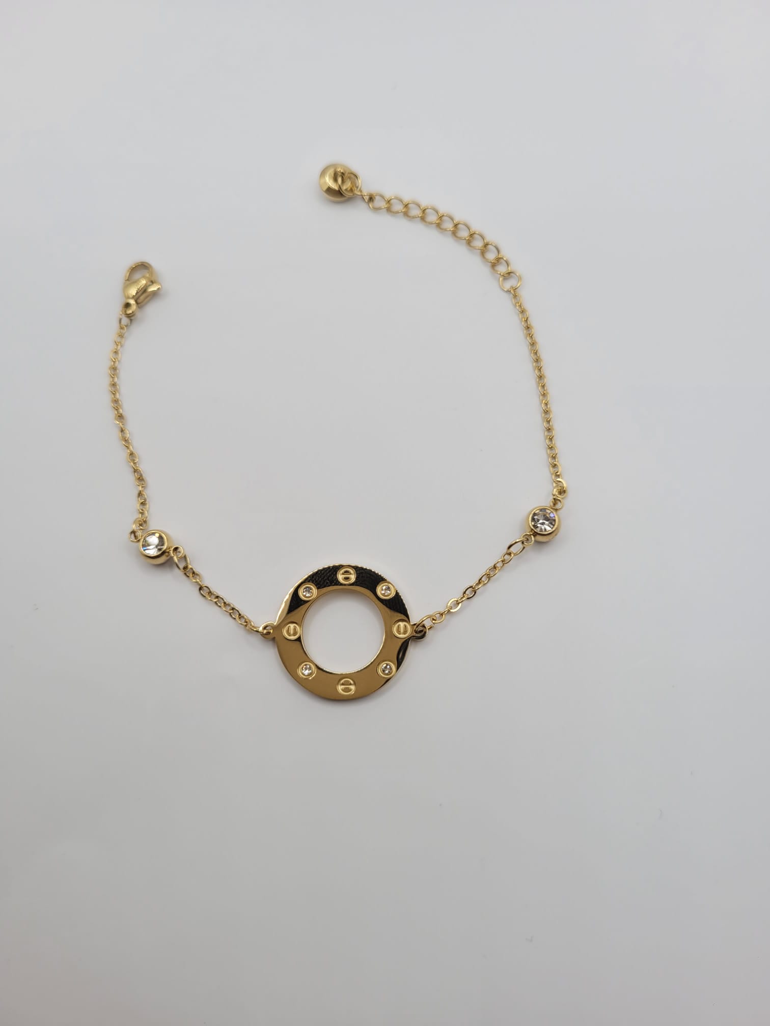 Bracelet Acier Inoxydable Pendentif Rond 2 Pierres Zircon