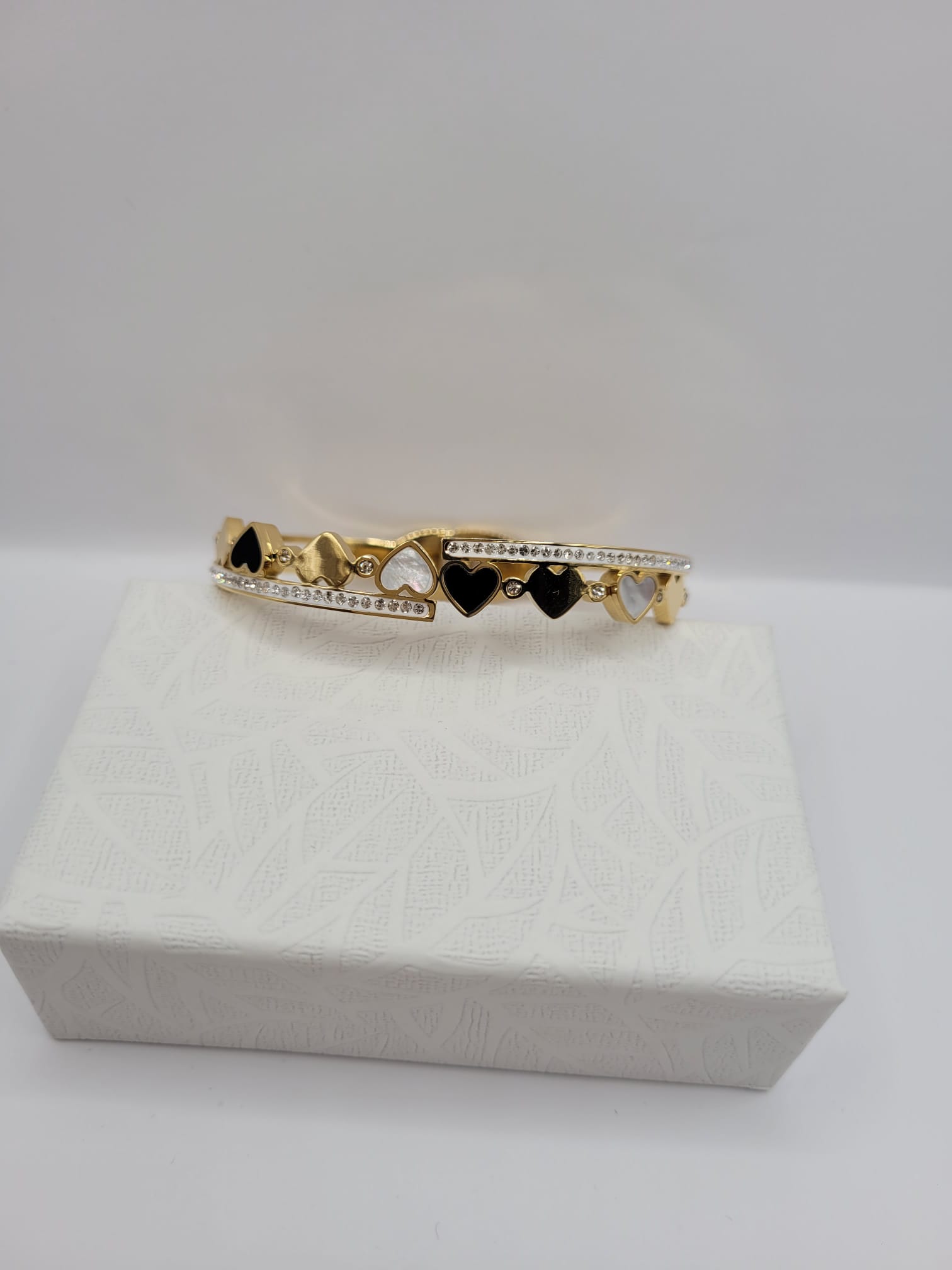 Bracelet acier inoxydable multi cœur noir doré et blanc