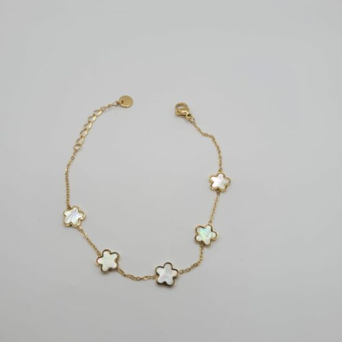 Bracelet Doré avec trèfle Blanc Acier Inoxydable