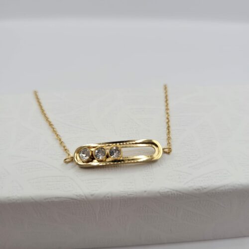 Collier Triples Strass Doré Acier Inoxydable