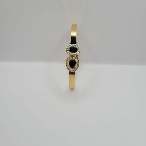 Bracelet acier inoxydable femme avec perles noir et stras